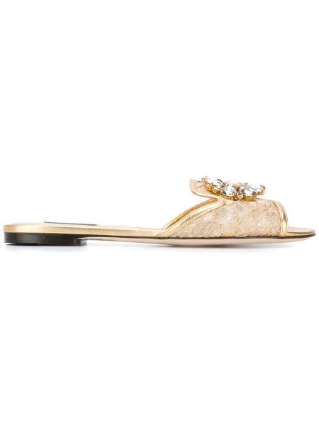 Nėriniuotos sandalai su kristalais Dolce & Gabbana auksinė