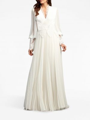 Sukienka wieczorowa szyfonowa plisowana koronkowa Tadashi Shoji biała