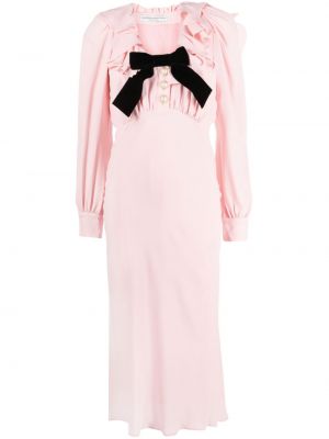 Fodros masnis midi ruha Alessandra Rich rózsaszín