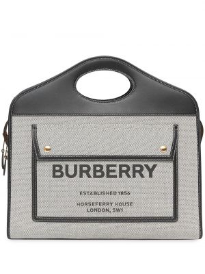 Lær shoppingbag med lommer Burberry svart