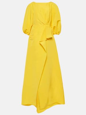 Svilena midi obleka z draperijo Carolina Herrera rumena