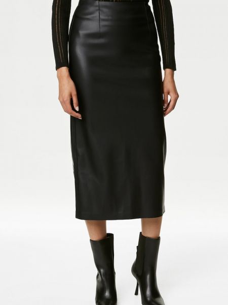 Кожаная юбка с высокой талией из искусственной кожи Marks & Spencer черная