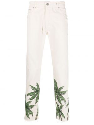 Klasické bavlnené kožené džínsy s rovným strihom Palm Angels - biela