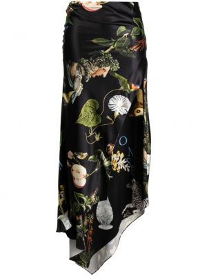 Drapované saténové sukně s potiskem Monse černé