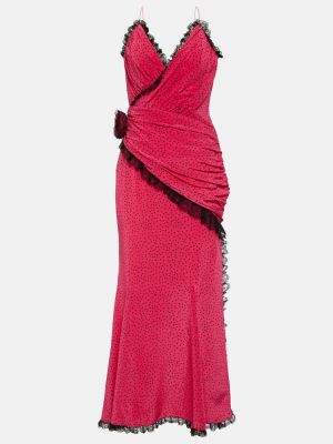 Rochie midi de mătase cu model floral Alessandra Rich roz