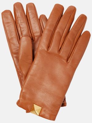 Mănuși din piele Valentino Garavani maro