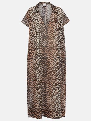 Леопардовое хлопковое платье с принтом Ganni