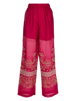 Przezroczyste haftowane spodnie Biyan czerwone