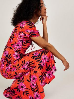 Атласное платье в цветочек с принтом Monsoon оранжевое