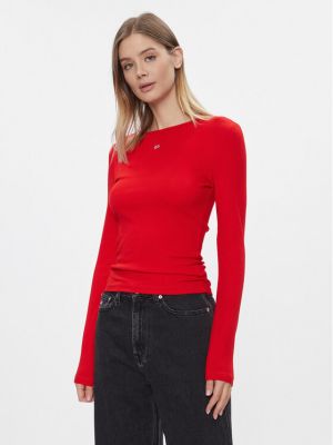 Блуза slim Tommy Jeans червено