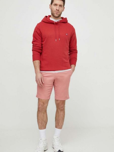 Pulover s kapuco Calvin Klein Jeans rdeča