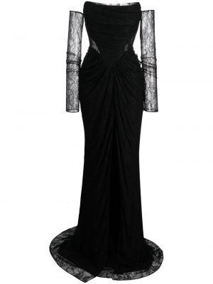 Čipkované kvetinové večerné šaty Rhea Costa čierna