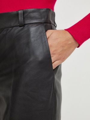 Jednobarevné kožené kalhoty s vysokým pasem Ivy Oak černé
