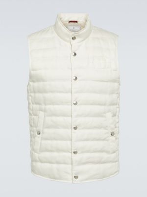 Péřová lněná prošívaná vesta Brunello Cucinelli bílá