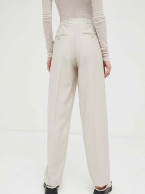 Jednobarevné vlněné kalhoty s vysokým pasem American Vintage béžové
