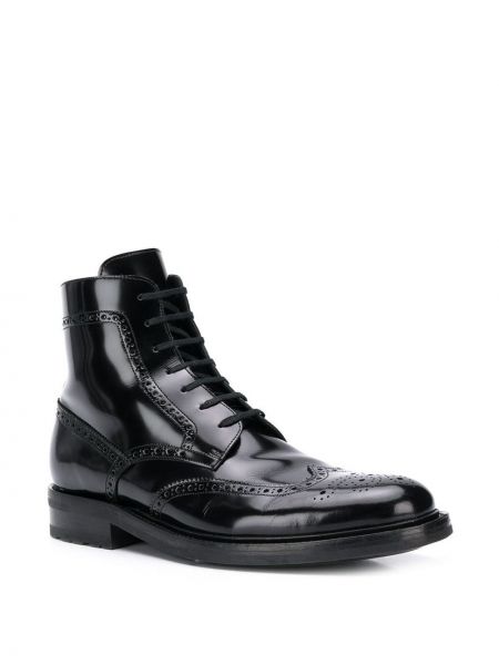 Krajkové šněrovací kotníkové boty Saint Laurent černé