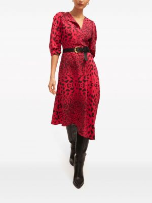 Sukienka midi z nadrukiem w panterkę Equipment czerwona
