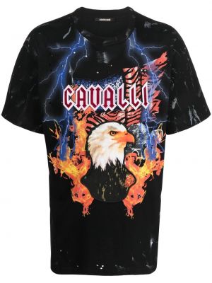 Βαμβακερή μπλούζα με σχέδιο Roberto Cavalli μαύρο