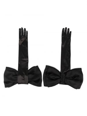 Czarne satynowe rękawiczki z kokardką Parlor