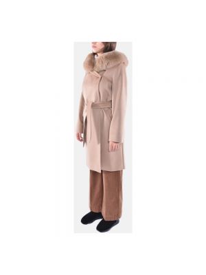Abrigo de cuero de lana con capucha Max Mara Studio marrón