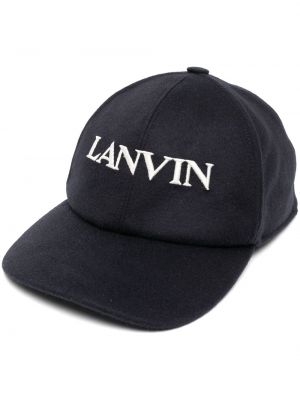 Haftowana czapka z daszkiem filcowa Lanvin niebieska