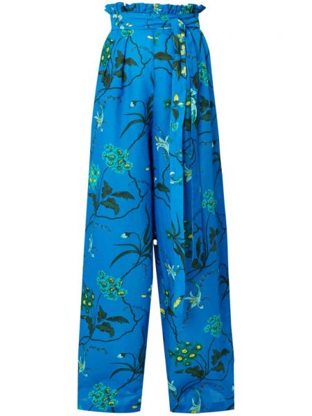 Květinové kalhoty s potiskem relaxed fit Erdem modré