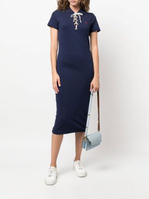 Leinen leinen kleid mit stickerei Polo Ralph Lauren blau