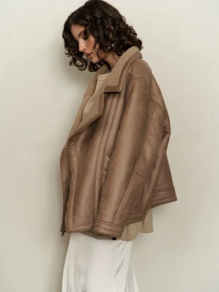 Kožená bunda s kožušinou Laluvia béžová