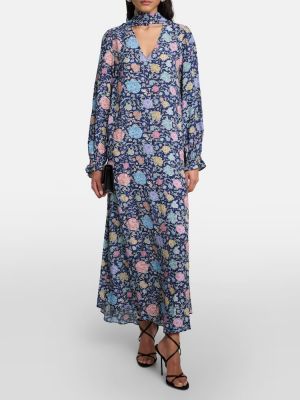 Robe mi-longue à fleurs en crêpe Rixo bleu