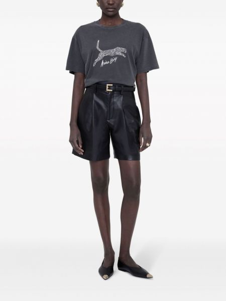 Kokvilnas t-krekls ar leoparda rakstu Anine Bing melns