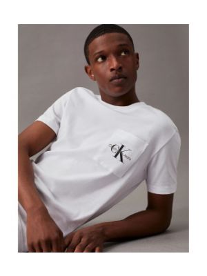 T-shirt slim en coton avec manches courtes Calvin Klein Jeans blanc