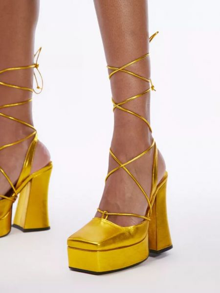 Кожаные туфли с квадратным носком Topshop золотые