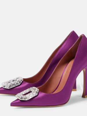 Pantofi cu toc din satin de mătase Amina Muaddi violet