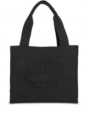 Shopper kabelka s výšivkou Ganni černá