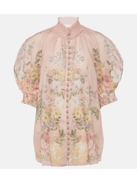 Blommig kort blus Zimmermann rosa