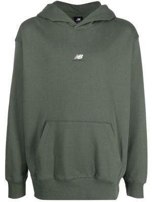 Pamučna hoodie s kapuljačom s vezom New Balance zelena