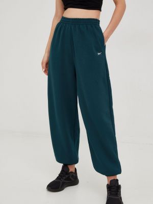 Reebok pantaloni de trening Studio femei, culoarea verde, neted