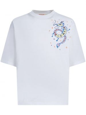 Bombažna majica z vezenjem Marni bela