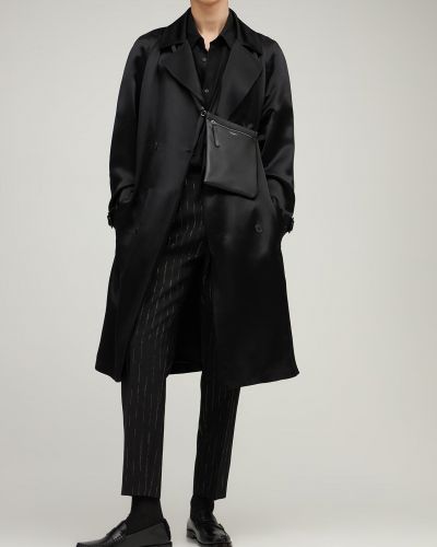 Lapos talpú bőr crossbody táska Saint Laurent fekete