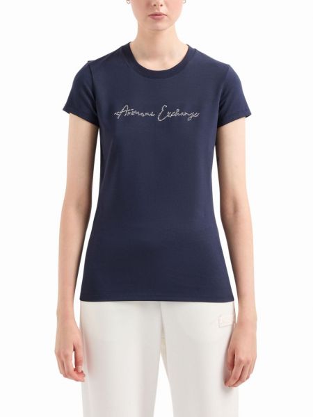 Marškinėliai apvaliu kaklu Armani Exchange mėlyna