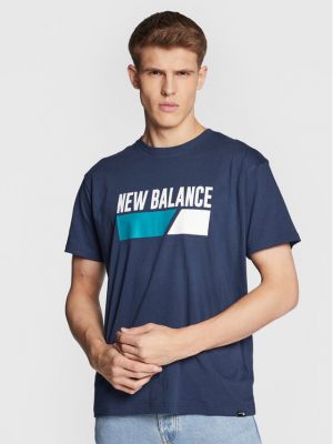 Relaxed fit marškinėliai New Balance mėlyna