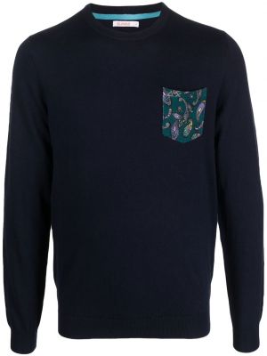 Памучен пуловер от мерино вълна с пейсли десен Sun 68 синьо