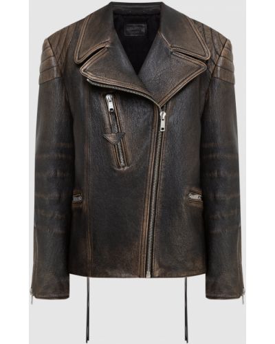 Шкіряна куртка з візерунком Prada, коричнева
