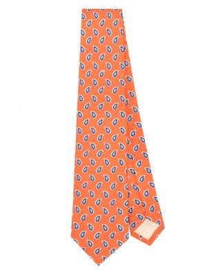 Ленена копринена вратовръзка на райета Polo Ralph Lauren оранжево