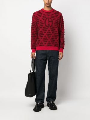 Sweter z okrągłym dekoltem żakardowy Giorgio Armani czerwony