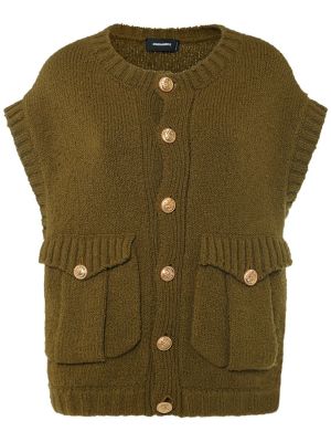 Gilet à boutons en laine en tricot Dsquared2 kaki