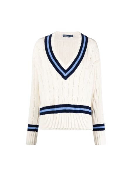 Sweter z dekoltem w serek Ralph Lauren biały