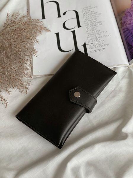 Шкіряний гаманець зі штучної шкіри ромашка чорний