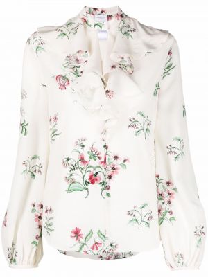 Bluzka z falbankami w kwiatki z długim rękawem Giambattista Valli - biały