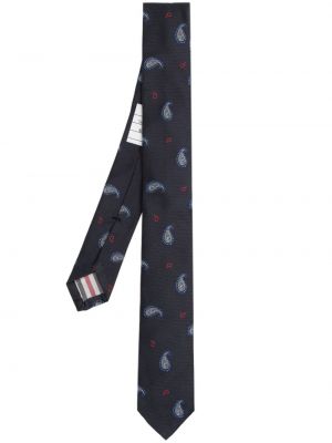 Žakárová hedvábná kravata s paisley potiskem Thom Browne modrá